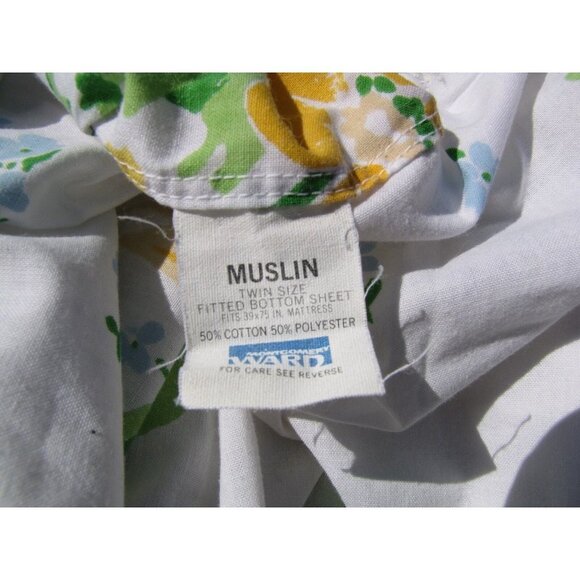 Vtg Floral Montgomery Ward Muslin Twin Flat Sheet & Fitted Set 2pc No Case - Picture 7 of 7